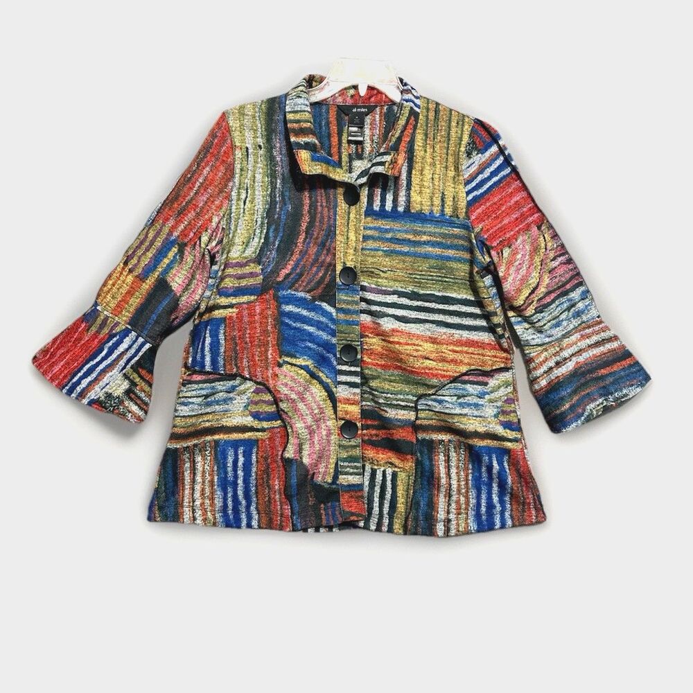 Ali Miles Jacket Button Front Top Sweater Women's M Abstract Art 2 Wear Soft